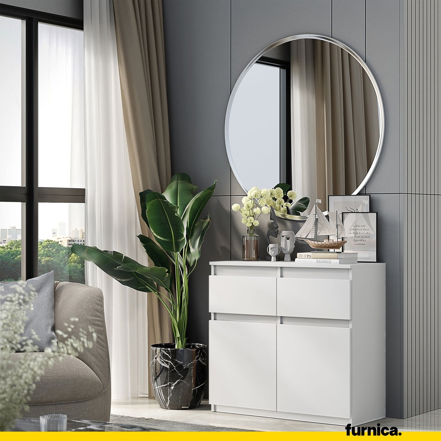 NOAH - Kommode / Sideboard mit 2 Schubladen und 2 Türen - Weiß Matt H75cm B80cm T35cm