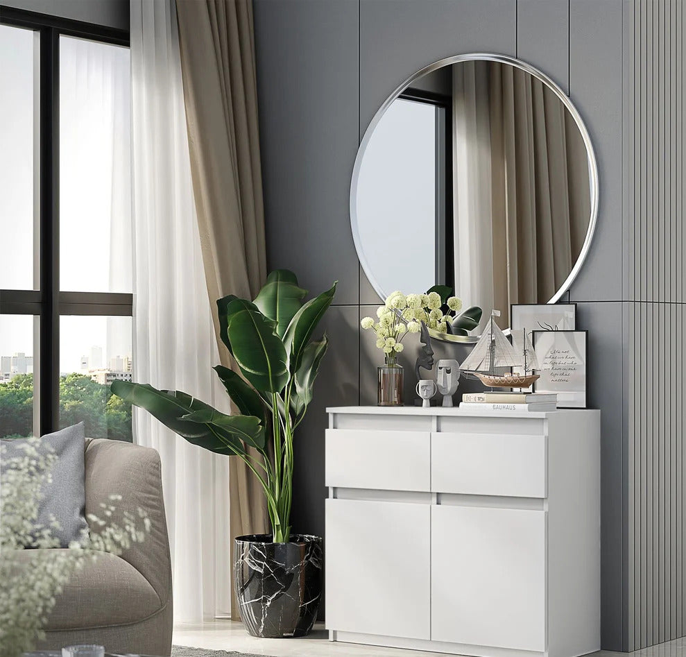 NOAH - Kommode / Sideboard mit 2 Schubladen und 2 Türen - Weiß Matt H75cm B80cm T35cm