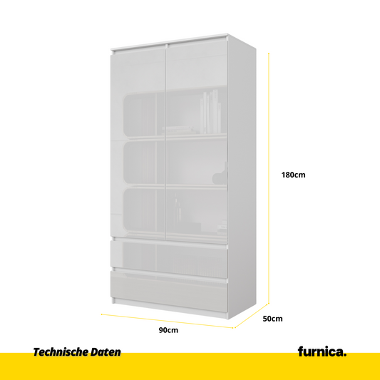 JOELLE - Kleiderschrank mit 2 Türen und 2 Schubladen -  Weiß Matt / Weißglanz H180cm B90cm T50cm