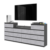 GABRIEL - Kommode / Sideboard mit 14 Schubladen (4+6+4) - Anthrazit / Beton-Optik H92/70cm B220cm T33cm