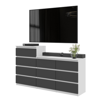GABRIEL - Kommode / Sideboard mit 10 Schubladen (6+4) - Weiß Matt / Anthrazit H92/70cm B160cm T33cm