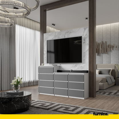 GABRIEL - Kommode / Sideboard mit 10 Schubladen (6+4) - Weiß Matt / Anthrazit H92/70cm B160cm T33cm