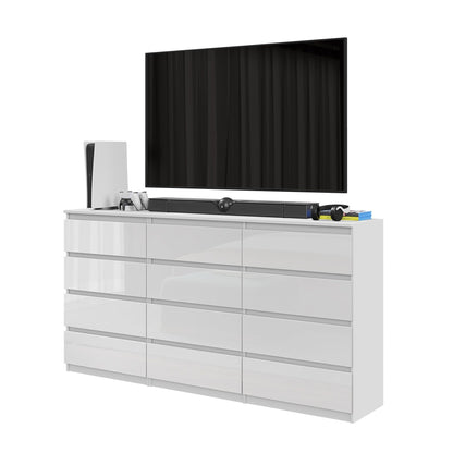 GABRIEL - Kommode / Sideboard mit 12 Schubladen (8+4) - Weißglanz H92cm B180cm T33cm