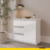 MIKEL - Kommode / Sideboard mit 3 Schubladen und 1 Tür - Weiß Matt / Weiß Gloss H75cm B80cm T35cm