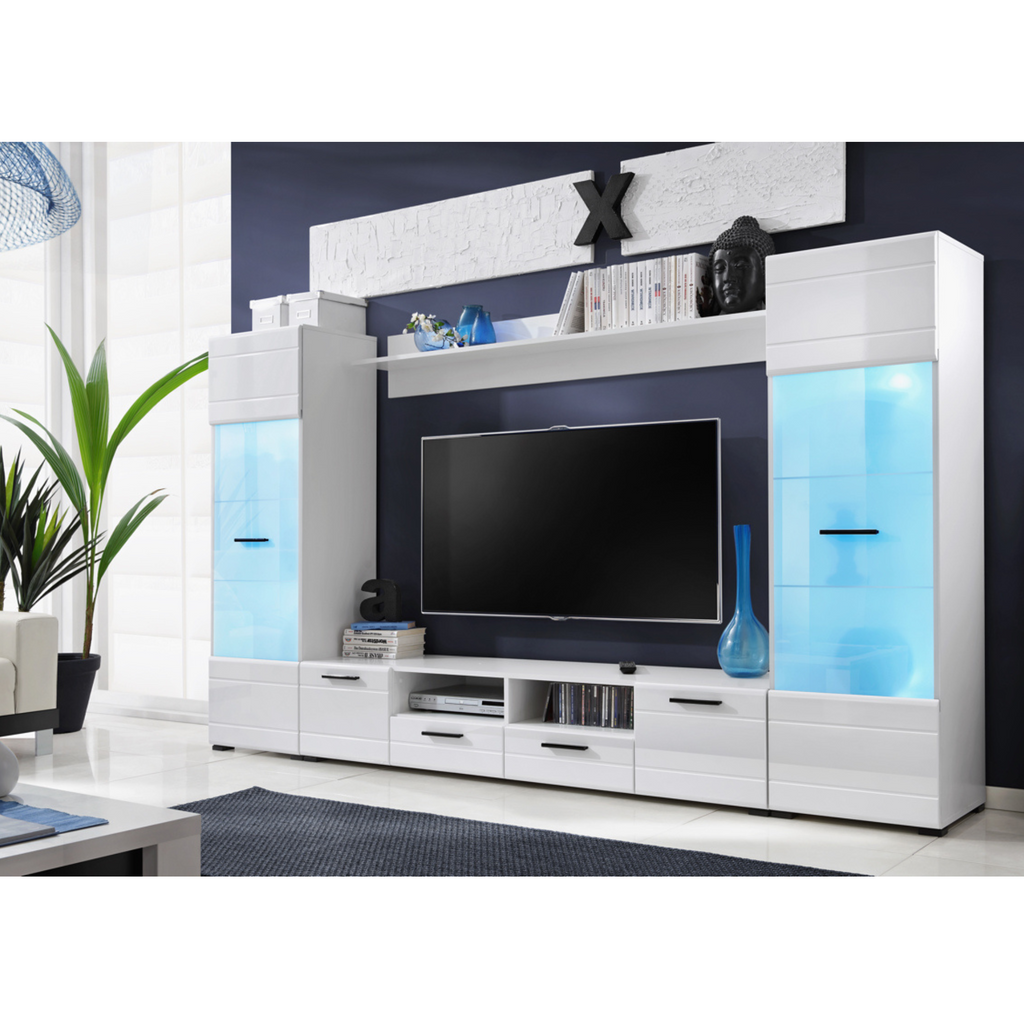 Wohnwand SWITCH - Wohnzimmer-Möbel-Set - Weiß matt / Weiß glänzend