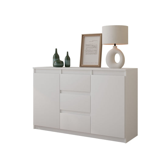 MIKEL - Kommode / Sideboard mit 3 Schubladen und 2 Türen - Weiß Matt H75cm B120cm T35cm