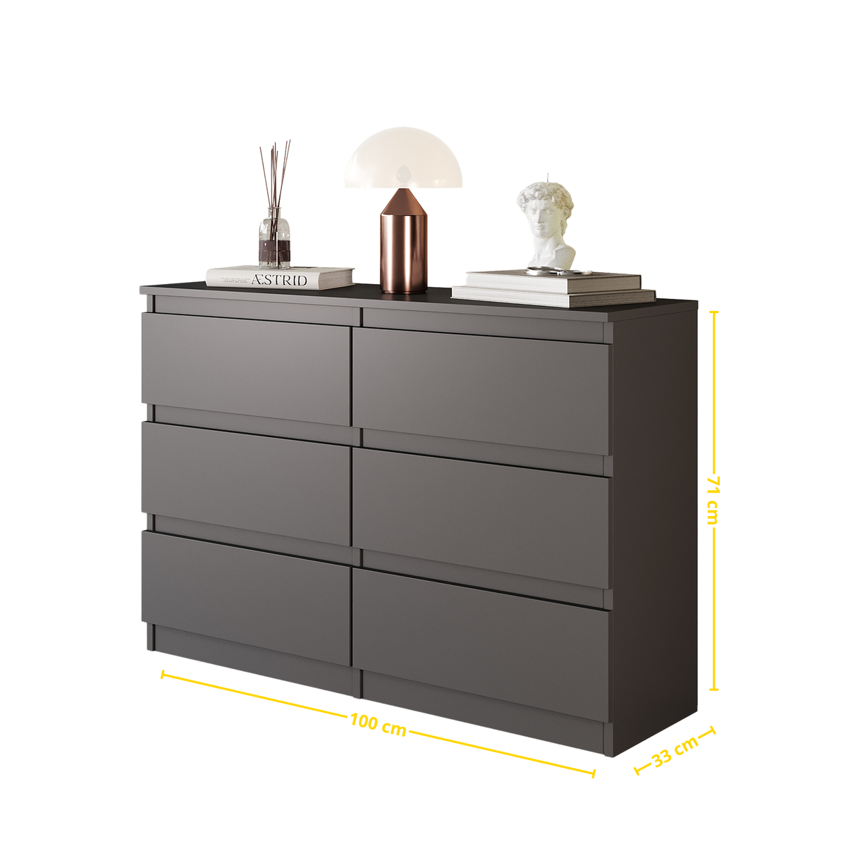 Kommode 100 cm GABRIEL, 6 Schubladen, Anthrazit – Furnica