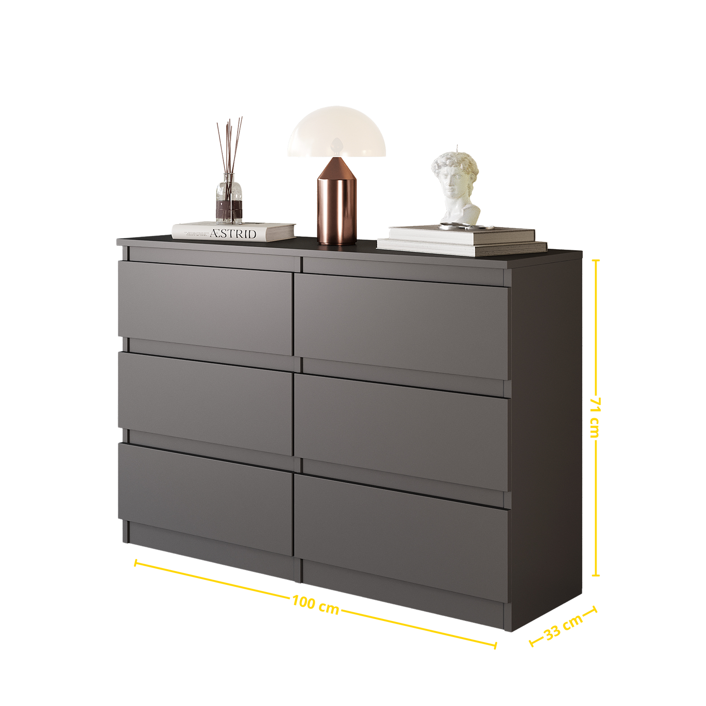 GABRIEL - Kommode / Sideboard mit 6 Schubladen - Anthrazit Grau H71cm B100cm T33cm