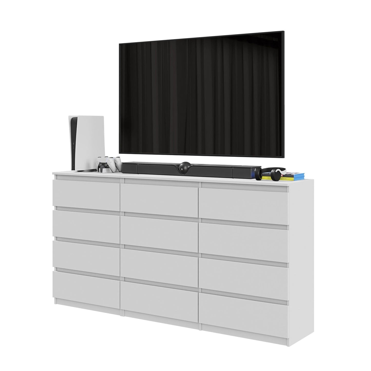 GABRIEL - Kommode / Sideboard mit 12 Schubladen (8+4) - Weiß Matt H92cm B180cm T33cm