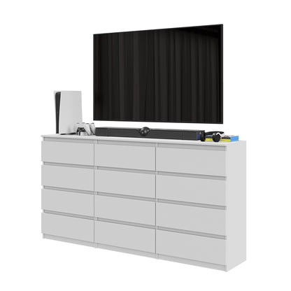GABRIEL - Kommode / Sideboard mit 12 Schubladen (8+4) - Weiß Matt H92cm B180cm T33cm