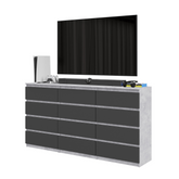 GABRIEL - Kommode / Sideboard mit 12 Schubladen (8+4) - Beton-Optik / Anthrazit H92cm B180cm T33cm