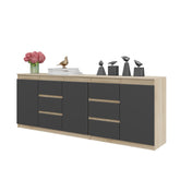 MIKEL - Kommode mit 6 Schubladen und 3 Türen - Schlafzimmer Kommode Aufbewahrung Schrank Sideboard - Sonoma Eiche / Anthrazit H75cm B200cm T35cm