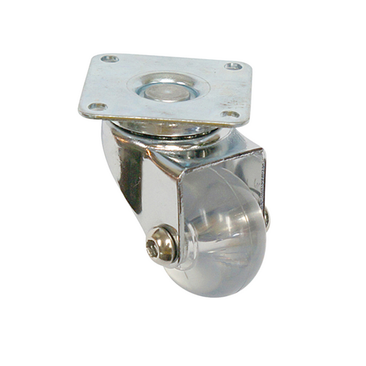 Möbelrad mit Platte - transparent - Chrom - Ø3,5cm