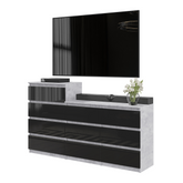 GABRIEL - Kommode / Sideboard mit 10 Schubladen (6+4) - Beton-Optik / Schwarz Gloss H92/70cm B160cm T33cm