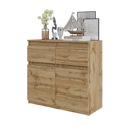 NOAH - Kommode / Sideboard mit 2 Schubladen und 2 Türen - Wotan Eiche H75cm B80cm T35cm