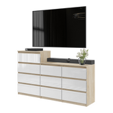 GABRIEL - Kommode / Sideboard mit 10 Schubladen (6+4) - Sonoma Eiche / Weiß Gloss H92/70cm B160cm T33cm