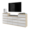 GABRIEL - Kommode / Sideboard mit 14 Schubladen (4+6+4) - Sonoma Eiche / Weiß Gloss H92/70cm B220cm T33cm