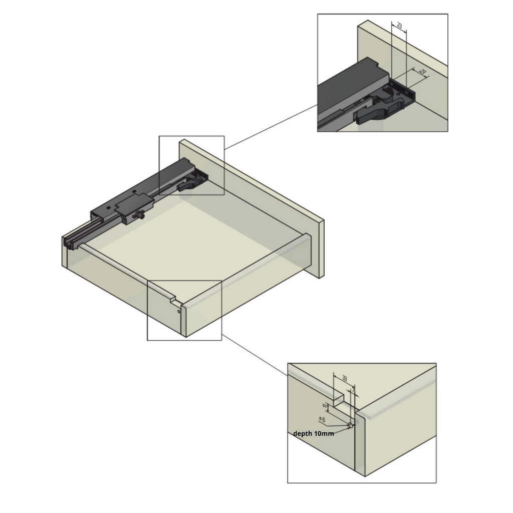 Unterflurführungen Schubladenschienen Push-to-Open 270mm