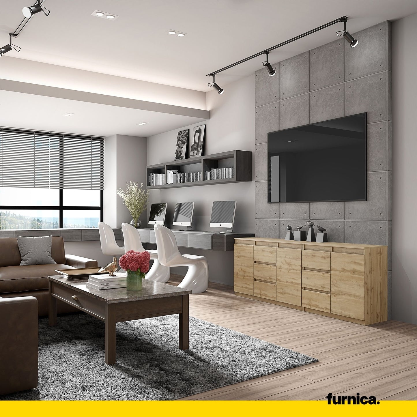 MIKEL - Kommode mit 6 Schubladen und 3 Türen - Schlafzimmer Kommode Aufbewahrung Schrank Sideboard - Wotan Eiche H75cm B200cm T35cm