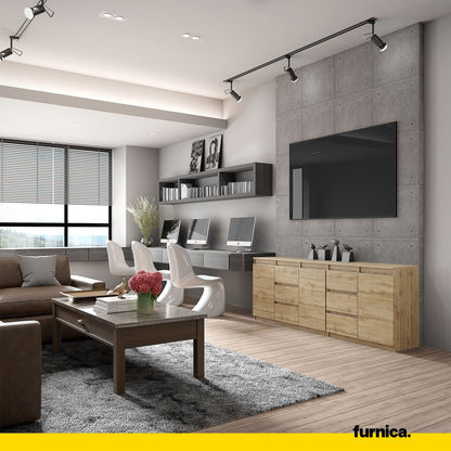 MIKEL - Kommode mit 6 Schubladen und 3 Türen - Schlafzimmer Kommode Aufbewahrung Schrank Sideboard - Wotan Eiche H75cm B200cm T35cm