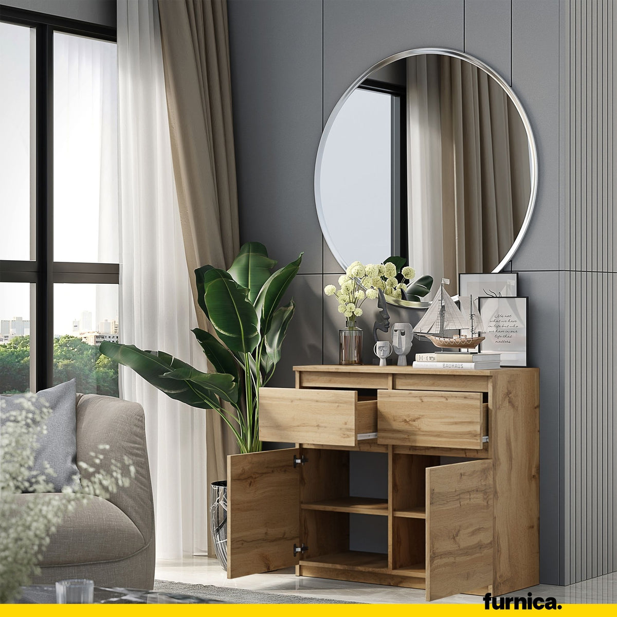 Kommode 80 cm NOAH, 2 Schubladen 2 Türen, Wotan – Furnica