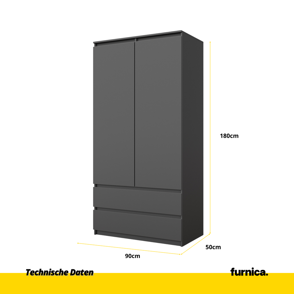 JOELLE - Kleiderschrank mit 2 Türen und 2 Schubladen -  Anthrazit H180cm B90cm T50cm