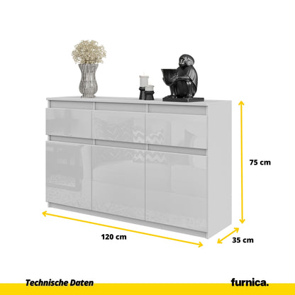 Kommode 120 cm NOAH, Weiß Matt/Weiß Gloss – Furnica