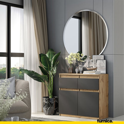 NOAH - Kommode / Sideboard mit 2 Schubladen und 2 Türen - Wotan Eiche / Anthrazit Grau H75cm B80cm T35cm