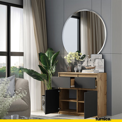 NOAH - Kommode / Sideboard mit 2 Schubladen und 2 Türen - Wotan Eiche / Anthrazit Grau H75cm B80cm T35cm