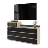 GABRIEL - Kommode / Sideboard mit 10 Schubladen (6+4) - Sonoma Eiche / Schwarz Gloss H92/70cm B160cm T33cm