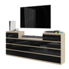 GABRIEL - Kommode / Sideboard mit 14 Schubladen (4+6+4) - Sonoma Eiche / Schwarz Gloss H92/70cm B220cm T33cm