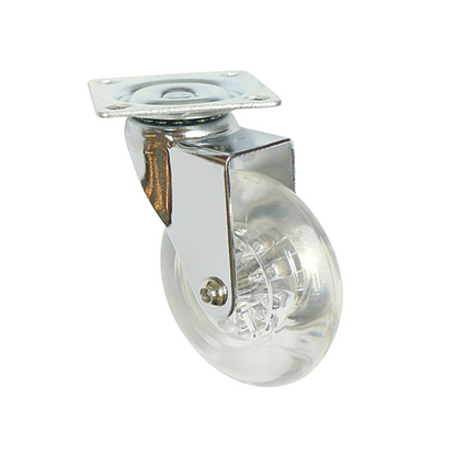 Möbelrad mit Platte - transparent - Chrom - Ø7,5cm