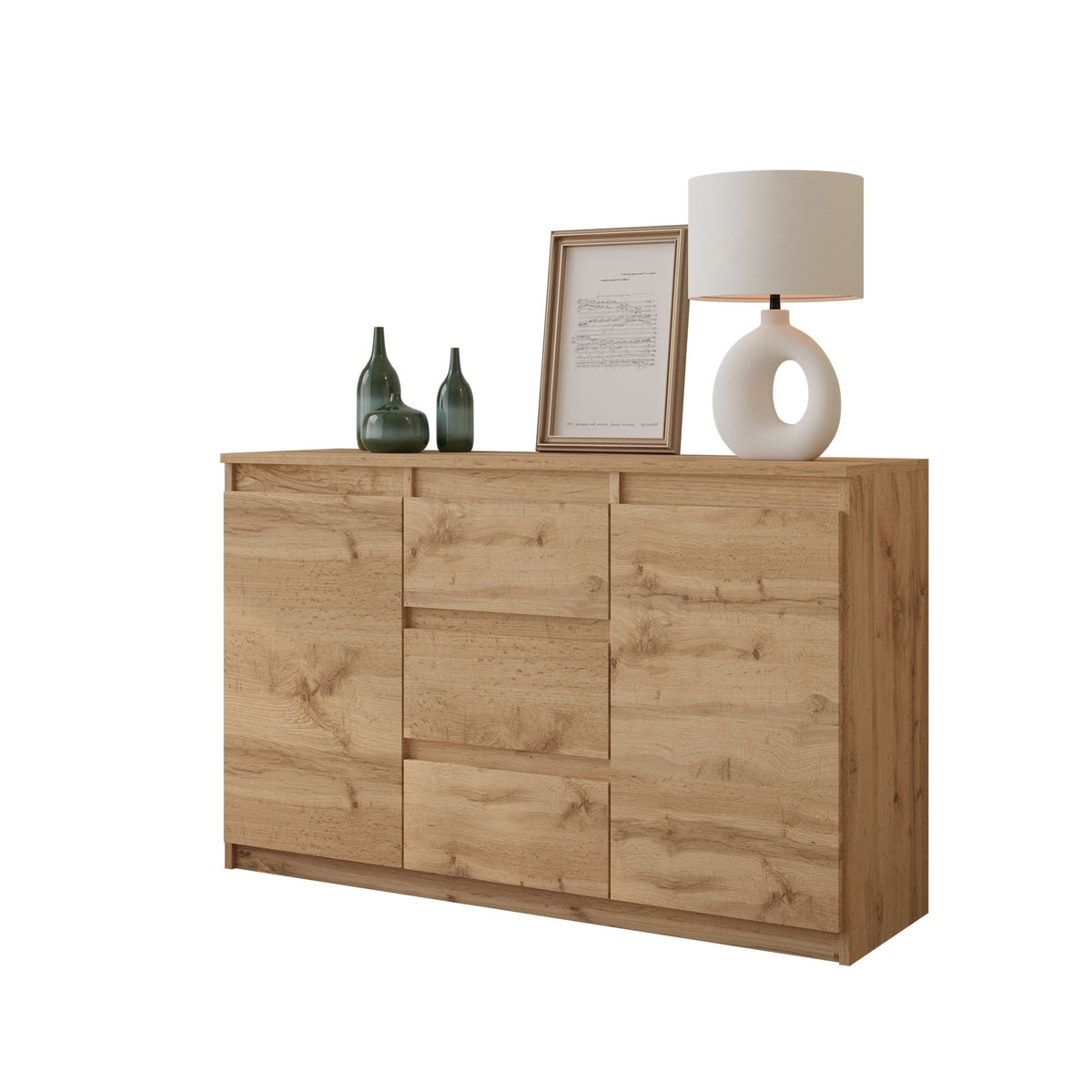 Kommode 120 cm MIKEL, 3 Schubladen 2 Türen, Wotan – Furnica