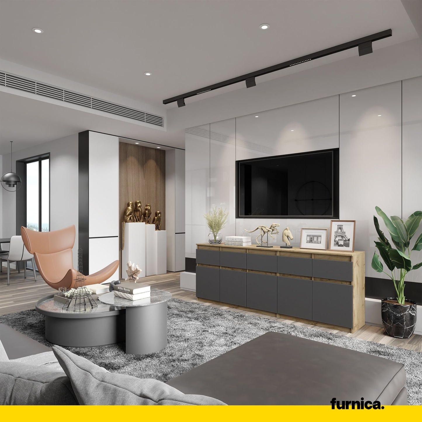 NOAH - Kommode mit 5 Schubladen und 5 Türen - Schlafzimmer Kommode Aufbewahrung Schrank Sideboard - Wotan Eiche / Anthrazit H75cm B200cm T35cm