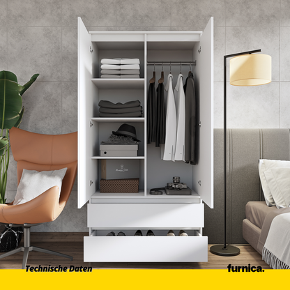 JOELLE - Kleiderschrank mit 2 Türen und 2 Schubladen - Weiß Matt H180cm B90cm T50cm