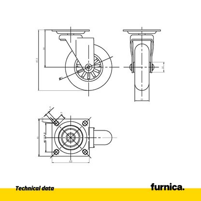 Möbelrad mit Platte - transparent - Chrom - Ø7,5cm
