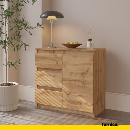 MIKEL - Kommode / Sideboard mit 3 Schubladen und 1 Tür - Wotan Eiche H75cm B80cm T35cm