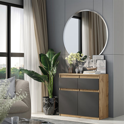 NOAH - Kommode / Sideboard mit 2 Schubladen und 2 Türen - Wotan Eiche / Anthrazit Grau H75cm B80cm T35cm