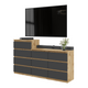 GABRIEL - Kommode / Sideboard mit 10 Schubladen (6+4) - Wotan Eiche / Anthrazit H92/70cm B160cm T33cm