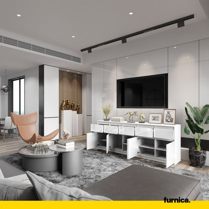 NOAH - Kommode mit 5 Schubladen und 5 Türen - Schlafzimmer Kommode Aufbewahrung Schrank Sideboard - Weiß Matt / Weiß Glanz H75cm B200cm T35cm