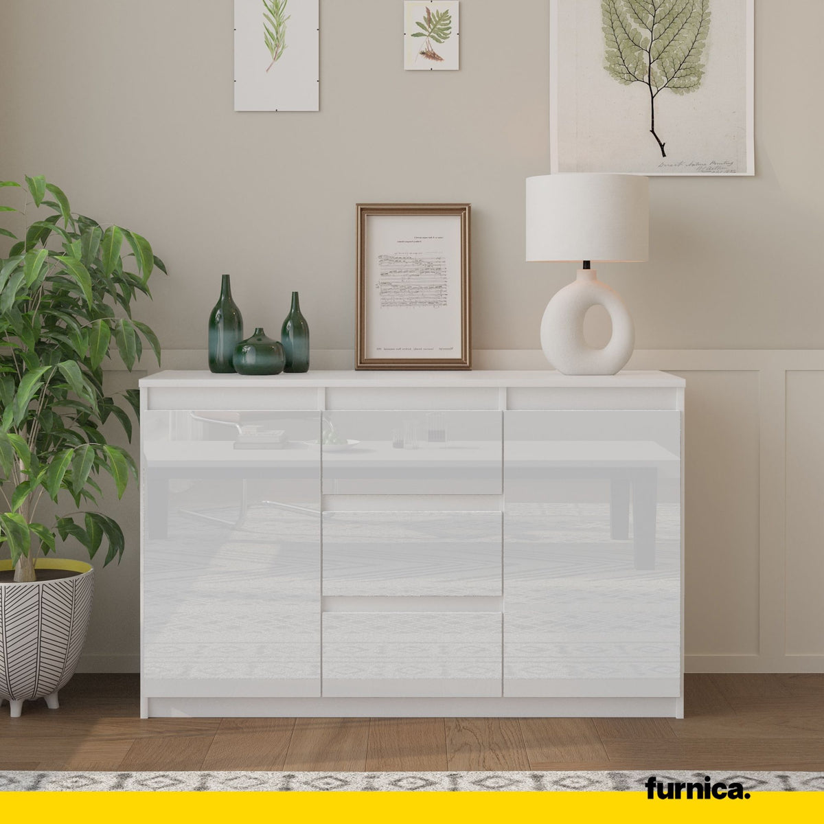 Kommode 120 cm MIKEL, Weiß Matt/Weiß Gloss – Furnica