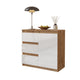 MIKEL - Kommode / Sideboard mit 3 Schubladen und 1 Tür - Wotan Eiche / Weiß Gloss H75cm B80cm T35cm