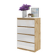 GABRIEL - Kommode / Sideboard mit 4 Schubladen - Wotan Eiche / Weiß Gloss H92cm B60cm T33cm