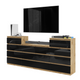 GABRIEL - Kommode / Sideboard mit 14 Schubladen (4+6+4) - Wotan Eiche / Schwarz Gloss H92/70cm B220cm T33cm
