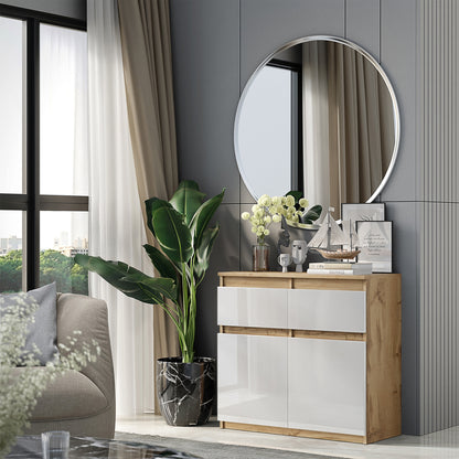 NOAH - Kommode / Sideboard mit 2 Schubladen und 2 Türen - Wotan Eiche / Weiß Gloss H75cm B80cm T35cm