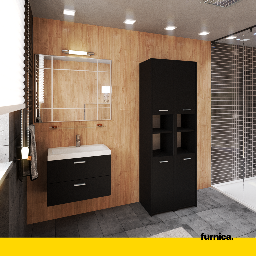 EMMA Badezimmerschrank mit Türen und Einlegeböden - Schwarz Matt H165cm B30cm T30cm