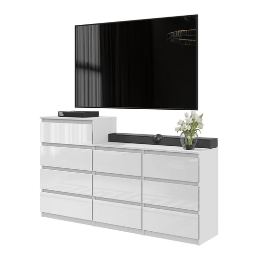GABRIEL - Kommode / Sideboard mit 10 Schubladen (6+4) - Weiß Gloss H92/70cm B160cm T33cm