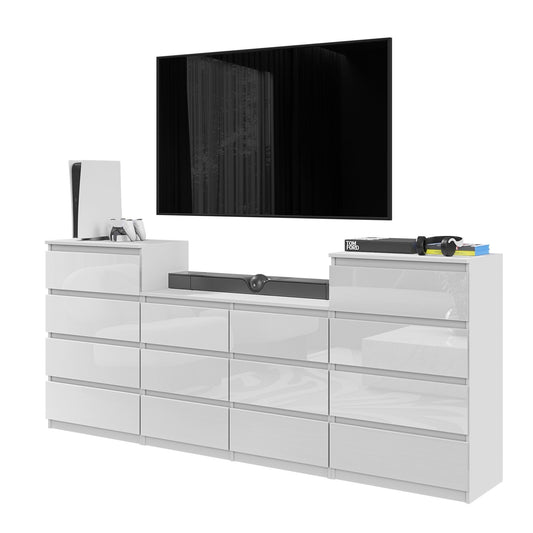 GABRIEL - Kommode / Sideboard mit 14 Schubladen (4+6+4) - Weiß Gloss H92/70cm B220cm T33cm