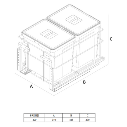 Mülleimer Mülltrennung - 2x15L - 40cm Küchenschrank