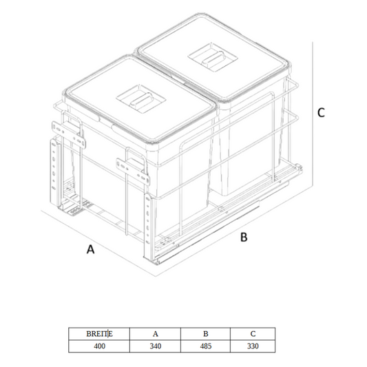 Mülleimer Mülltrennung - 2x15L - 40cm Küchenschrank